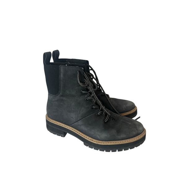 Tom’s Frankie Lace Up Leather Boots Sz 9 Black Gray Nice! - Picture 1 of 6